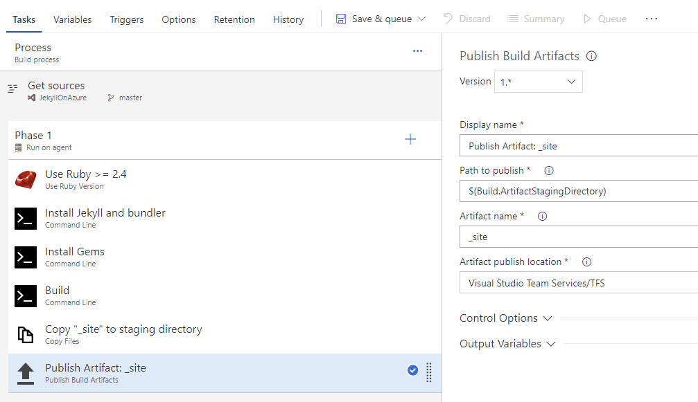 Configure Task 6: Publish Build Artifacts