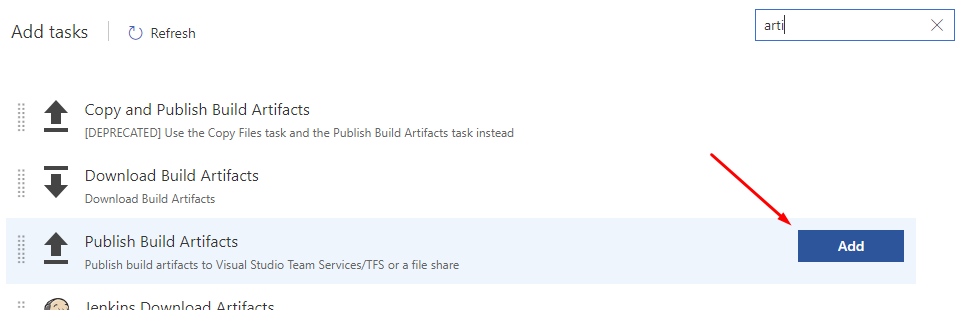 Add a Publish Build Artifacts build task