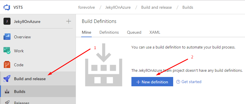Create a new VSTS build definition
