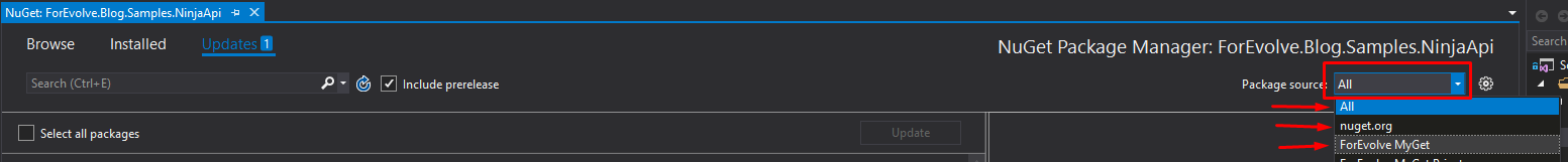 Manage NuGet Packages... - Package source