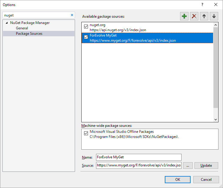 How to use a custom NuGet feed in Visual Studio 2017 ForEvolve